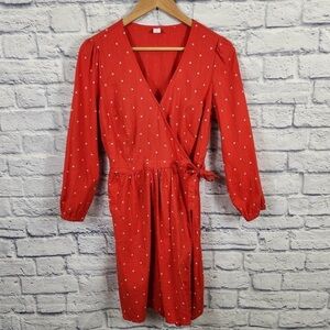 Old Navy Red Polka Dot / Tiny Floral Wrap Dress